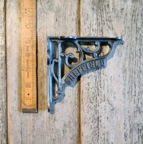 Shelf Bracket Victorian SHEFFIELD Text Antique Iron 125mm x 125mm