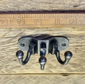 Coat Hook Triple HAWTHORN Cast Antique Iron 35 x 90mm