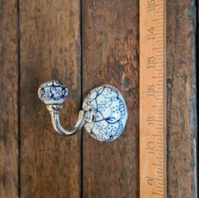 Ceramic Shower Hook Round White & Blue