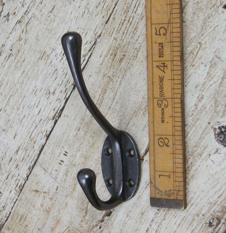 Hat & Coat Hook Victorian 4 hole Round Stem Antique Iron 110mm see '30'