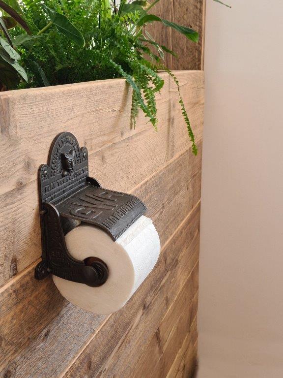 Toilet Roll Holder with Lid GWR Cast Antique Iron 150mm - Image 2