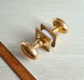 Oval Door Knob Cast Solid Brass on Square Plate 55mm