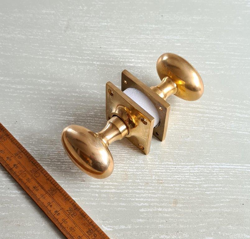 Oval Door Knob Cast Solid Brass on Square Plate 55mm