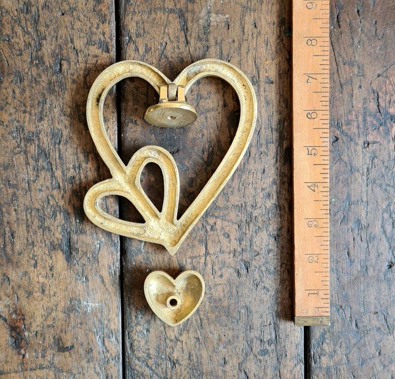 Door Knocker DOUBLE LOVE HEART Solid Brass 160mm x 150mm - Image 2