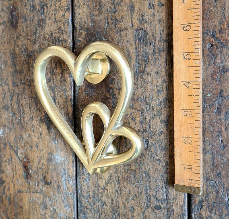 Door Knocker DOUBLE LOVE HEART Solid Brass 160mm x 150mm - Image 3
