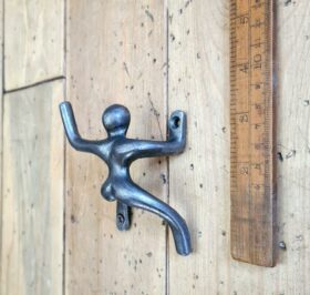 Coat Hook CLIMBING MAN Cast Antique Iron 100mm (1 Pair)