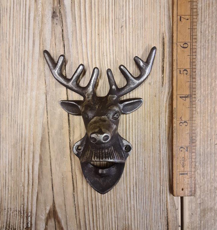 Bottle Opener Wall Mounted DEER HEAD ANTLER Antique Iron 150mm