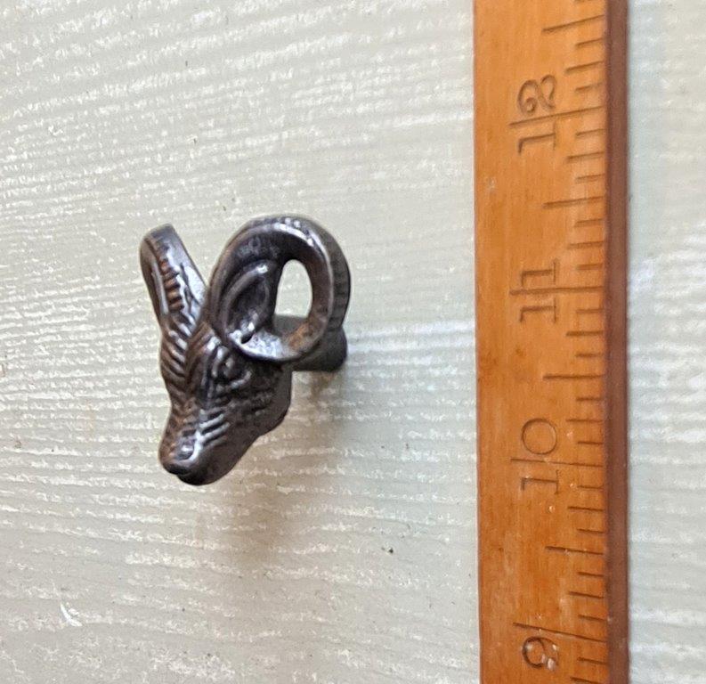 Knob Cupboard RAMS HEAD Cast Antique Iron 50mm - Image 2