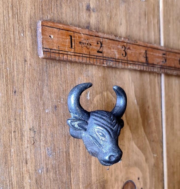 Knob Cupboard HORNED BULL Cast Antique Iron 50mm - Image 2