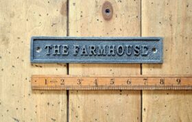 Plaque THE FARMHOUSE Cast Antique Iron 42mm x 200mm