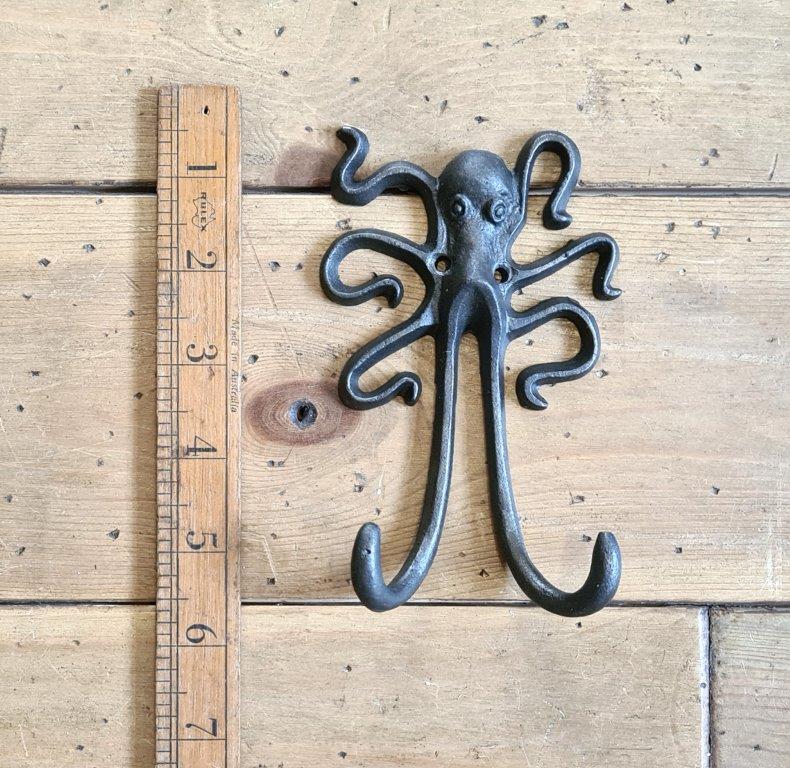 Double Robe Hooks SQUID GANGLY Cast Antique Iron 135mm x 85mm