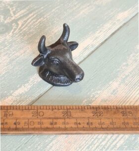 Knob Cupboard HORNED COW M4 Rear Thread Cast Antique Iron 38mm