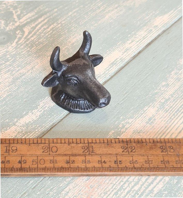 Knob Cupboard HORNED COW M4 Rear Thread Cast Antique Iron 38mm