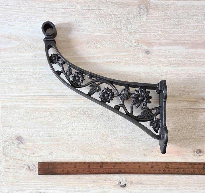 Wardrobe Coat Hanger Bracket FLOWERS Takes 15mm Rod Cast Iron 230mm - Image 3