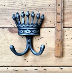 Double Robe Hook KING'S CROWN Cast Antique Iron 100mm x 130mm High