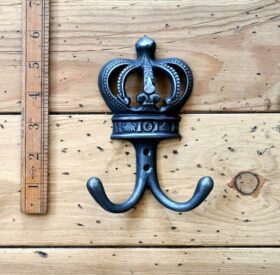 Double Robe Hook QUEEN'S CROWN Cast Antique Iron 100mm x 145mm High