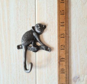 Coat Hook Single MONKEY ON BRANCH Cast Antique Iron 110mm