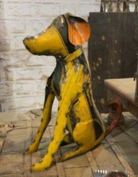 Ornament Tin SITTING DOG Upcycled Sheet Metal 450mm High (P22)