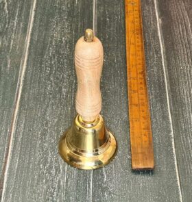 Hand BELL Solid Brass and Teak Small 160mm High 70mm Diameter