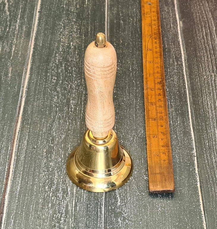 Hand BELL Solid Brass and Teak Small 160mm High 70mm Diameter