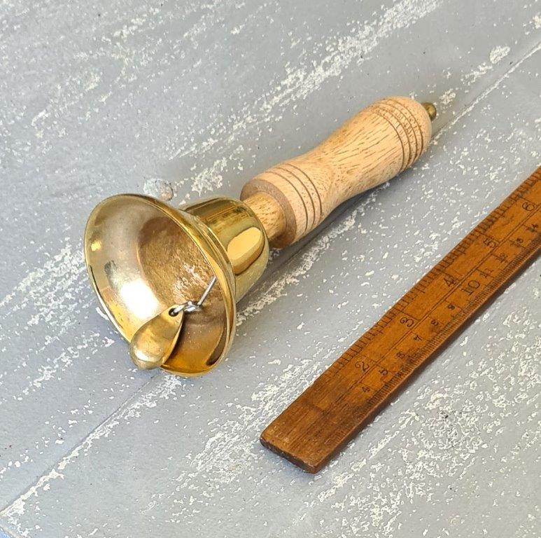 Hand BELL Solid Brass and Teak Small 160mm High 70mm Diameter - Image 2