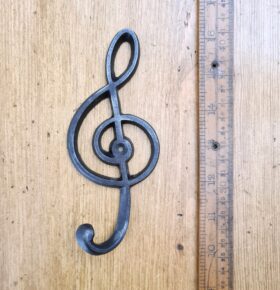 Coat Hook Single MUSIC CLEF Cast Antique Iron 70 x 160mm Alt E359
