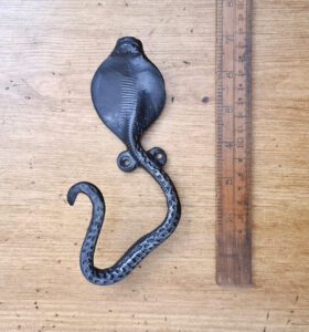 Coat Hook Single COBRA Snake Cast Antique Iron 70 x 160mm