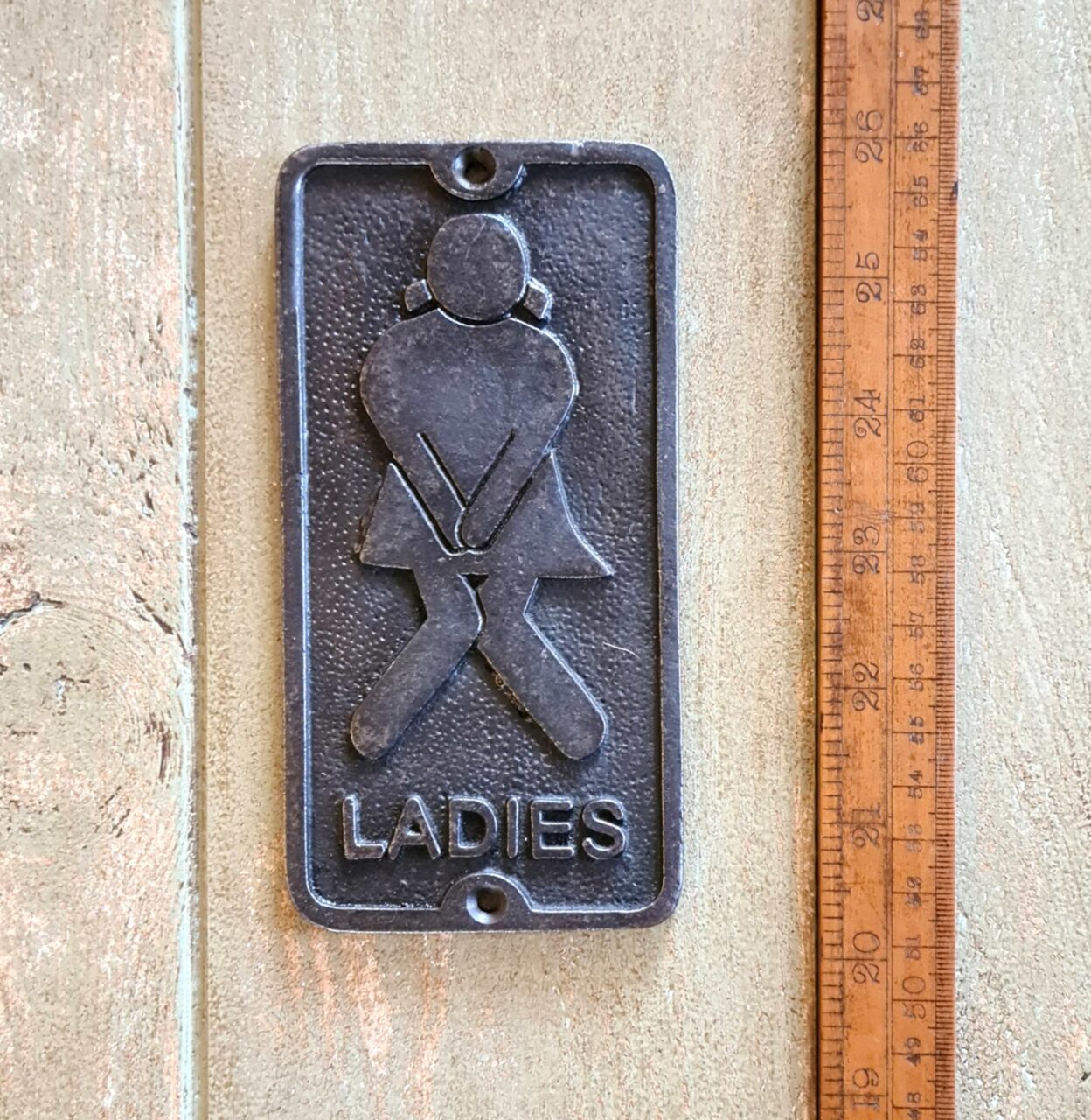 Plaque Toilet Door LADIES Symbol Cast Antique Iron 75mm x 150mm - Image 2