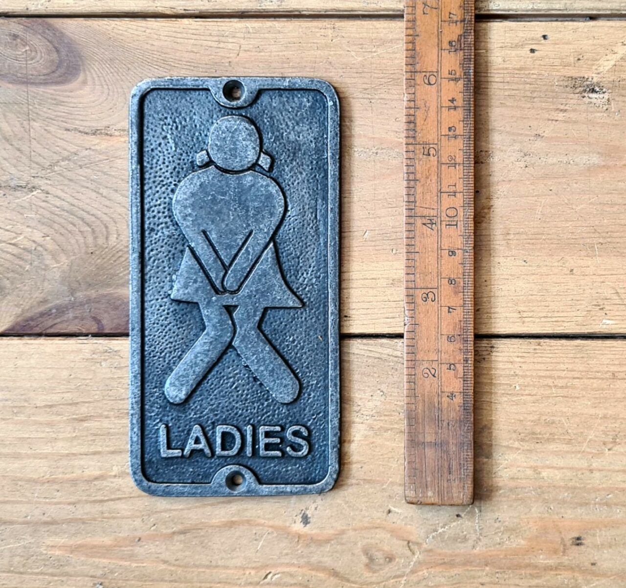Plaque Toilet Door LADIES Symbol Cast Antique Iron 75mm x 150mm
