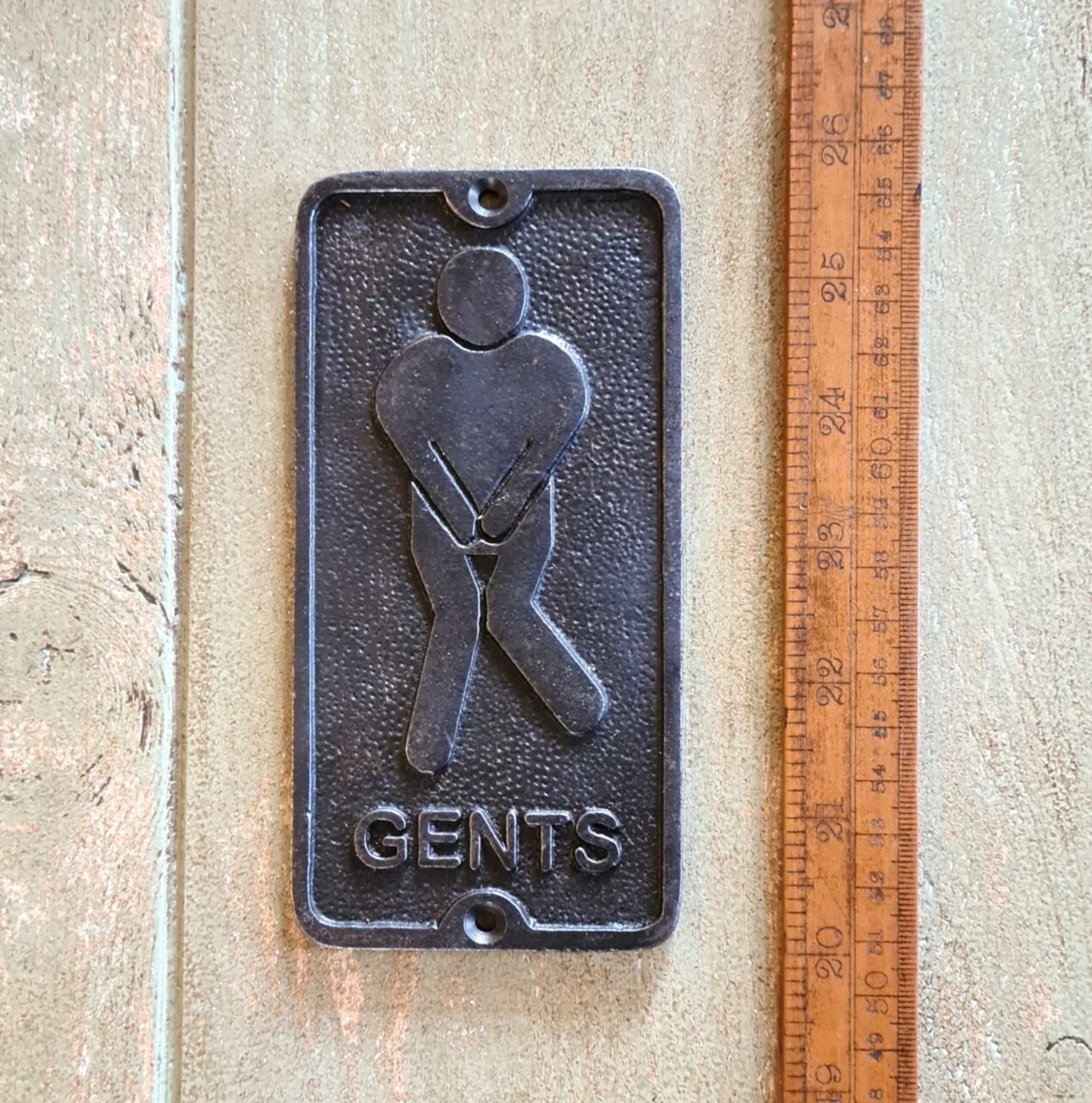 Plaque Toilet Door GENTS Symbol Cast Antique Iron 75mm x 150mm - Image 2