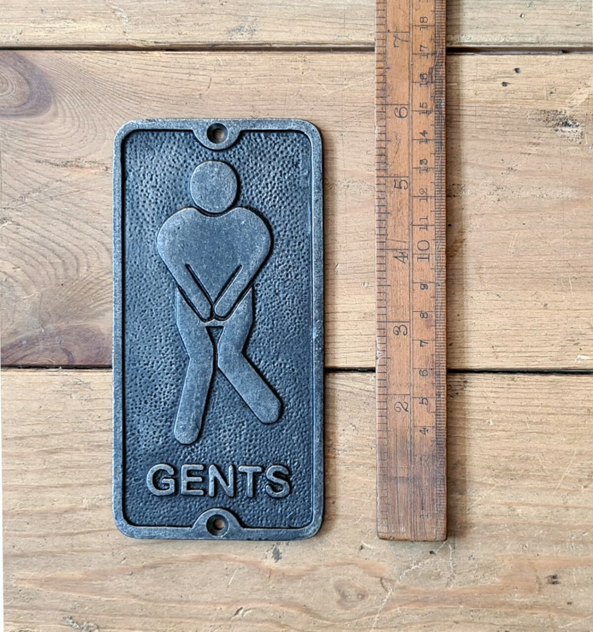 Plaque Toilet Door GENTS Symbol Cast Antique Iron 75mm x 150mm