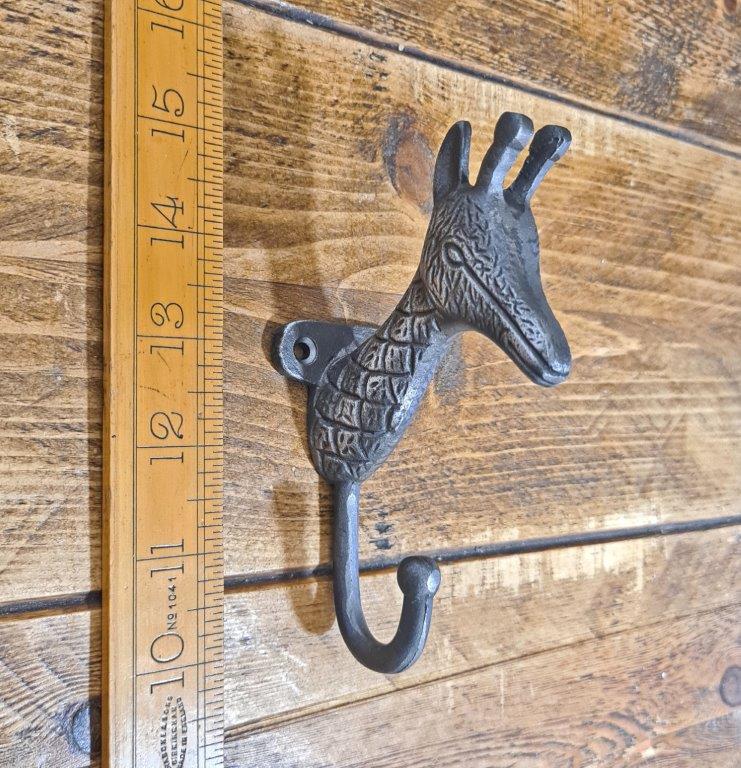 Coat Hook Single GIRAFFE Cast Antique Iron 140mm - Image 3