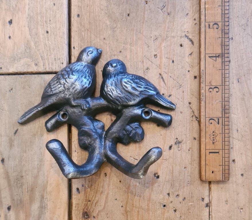 Coat Hook Double TWO BIRDS Cast Antique Iron 120mm