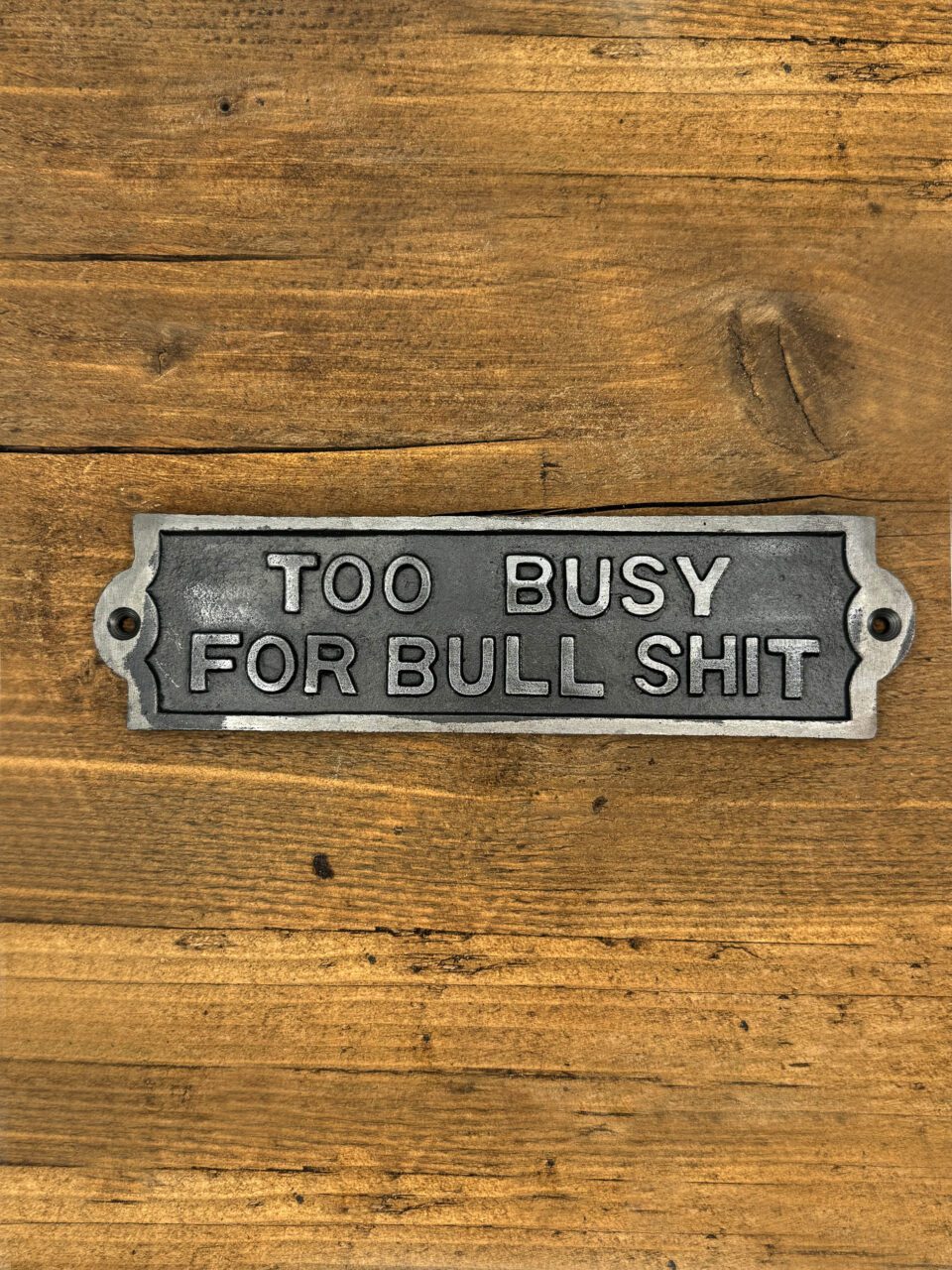 Plaque TOO BUSY FOR BULLSHIT Cast Antique Iron 210mm x 55mm - Image 5