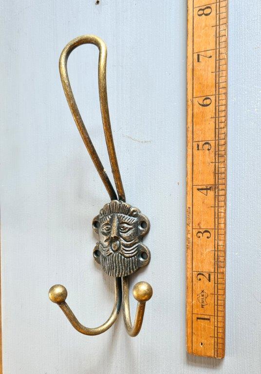 Hat & Coat Triple Hook Wire LION FACE Antique Brass on Iron 185mm