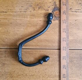 Hat & Coat Hook Acorn 2 Hole Satin Black Cast Iron 175mm