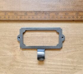 Library Label Card Frame Large c/w Finger Pull Lugs Cast Antique Iron 120 x 85mm