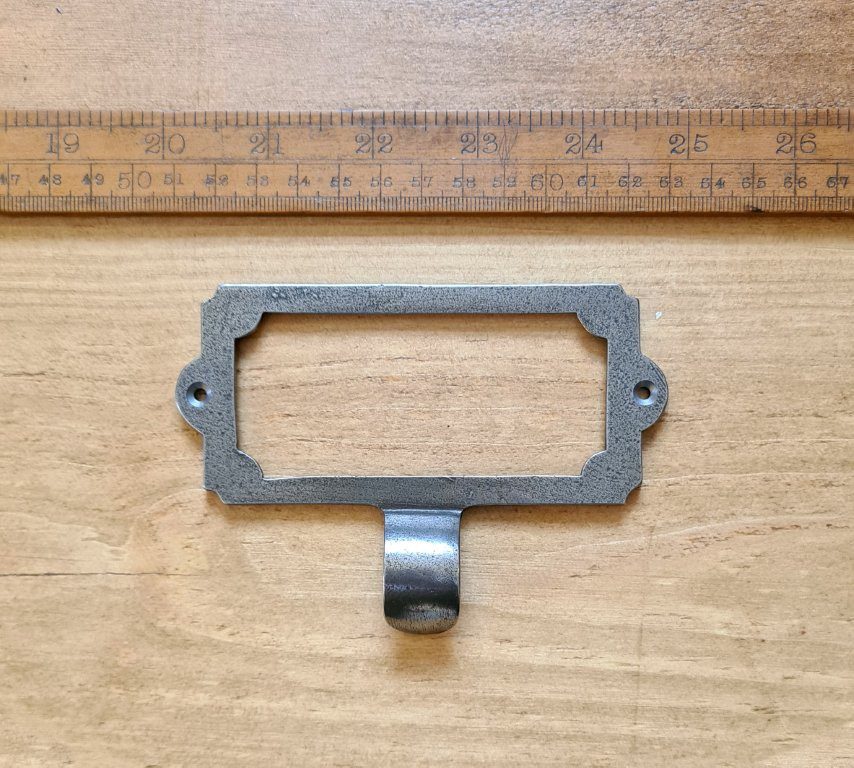 Library Label Card Frame Large c/w Finger Pull Lugs Cast Antique Iron 120 x 85mm