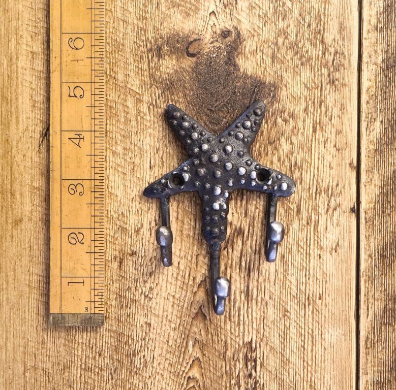 Triple Hook STUDDED STARFISH Cast Antique Iron 80mm x 110mm High