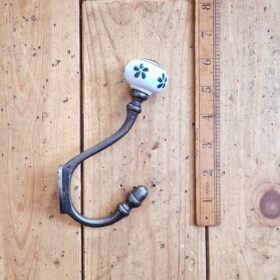 Coat Hook ALBANY Poppy DARK GREEN Ceramic Shell Tip Antique Iron
