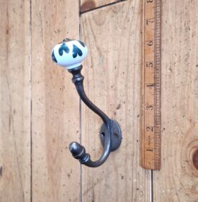 Coat Hook ALBANY Loveheart DARK GREEN Ceramic Shell Tip Antique Iron