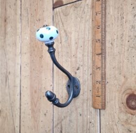 Coat Hook ALBANY Polka DARK GREEN Ceramic Shell Tip Antique Iron