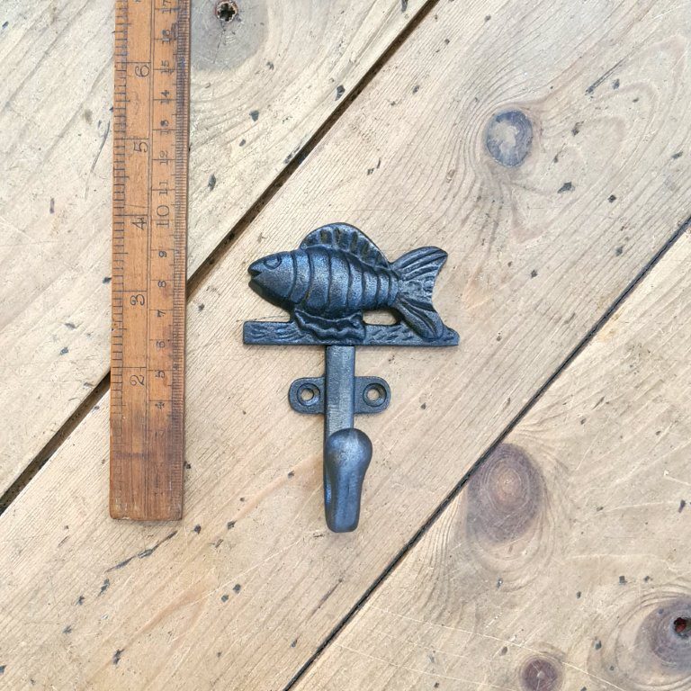 Coat Hook Single GOLDFISH Cast Antique Iron 100mm x 70mm