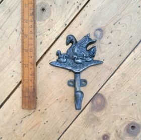 Coat Hook Single SWAN & CYGNETS Cast Antique Iron 130mm x 90mm