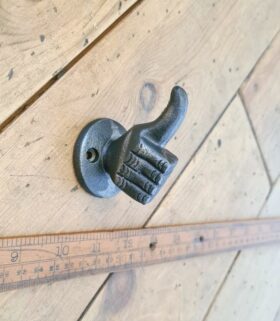 Coat Hook Single THUMBS UP Cast Antique Iron 60mm