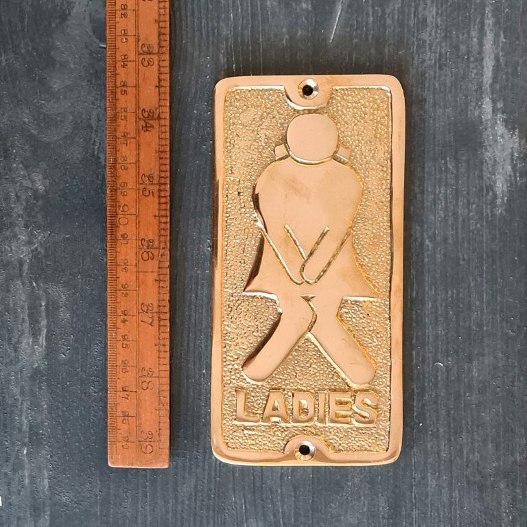 Plaque Toilet Door LADIES Symbol Polished Brass 75mm x 150mm