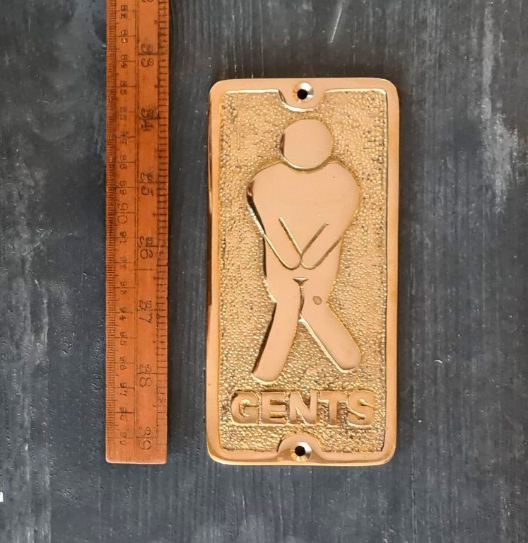 Plaque Toilet Door GENTS Symbol Polished Brass 75mm x 150mm