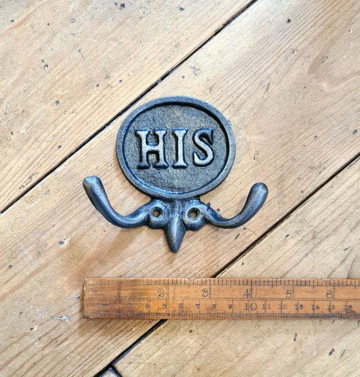 Plaque Robe Hook Double HIS Cast Antique Iron 105 x 95mm Alt E430