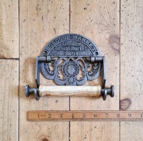 Toilet Roll Holder BOROUGH MARKET Cast Antique Iron & Wood 150mm