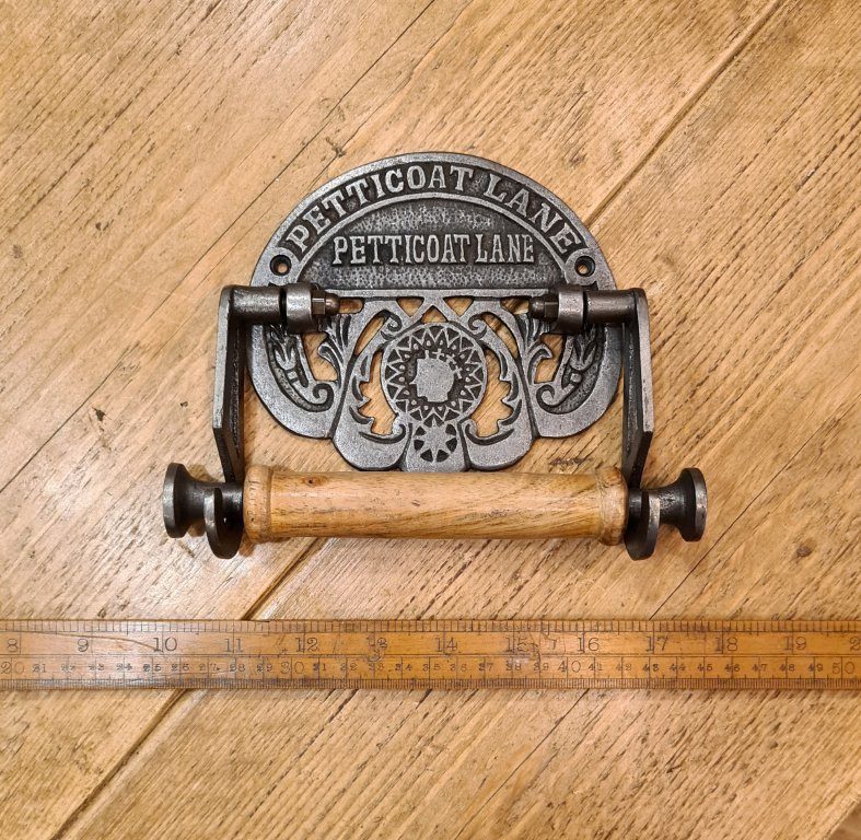 Toilet Roll Holder PETTICOAT LANE Cast Antique Iron & Wood 150mm